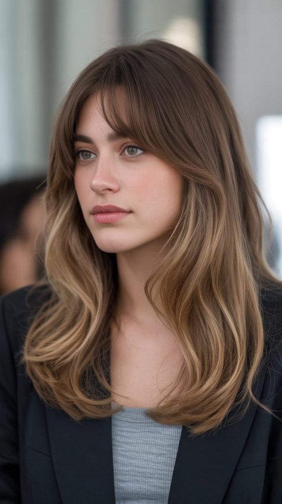  Long Layers with Graduated Curtain Bangs
