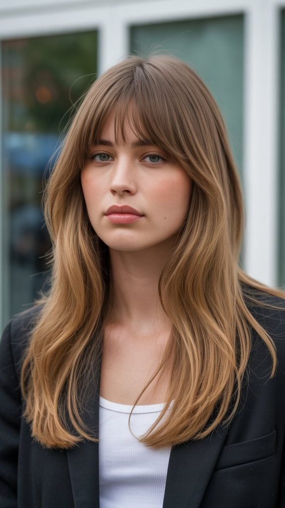 Long Layers with Piecey Straight-Across Bangs