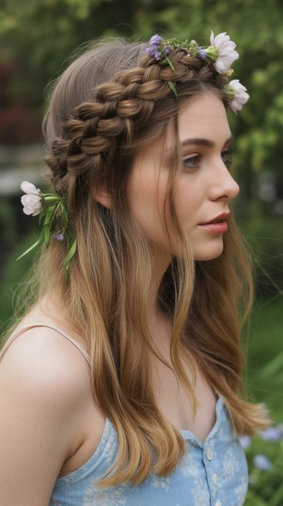 Half Up with Flower Crown Braid