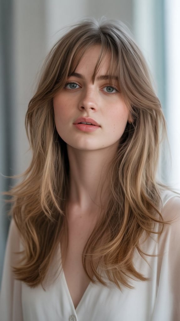 Soft Waterfall Layers with Piecey Bangs