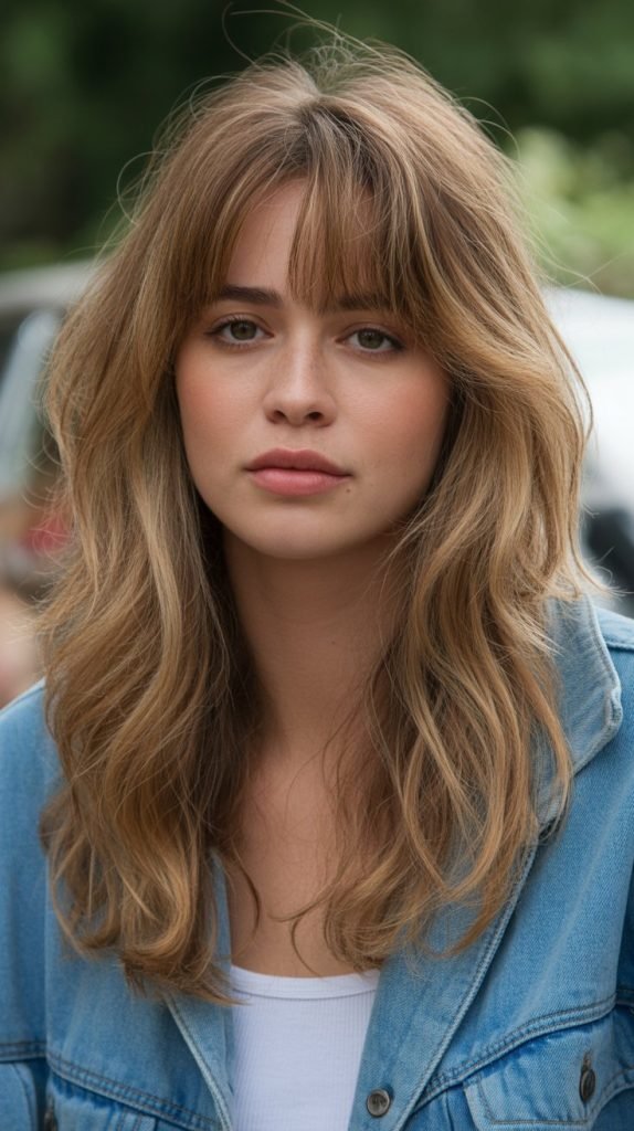 Tousled Layers with Brow-Skimming Bangs