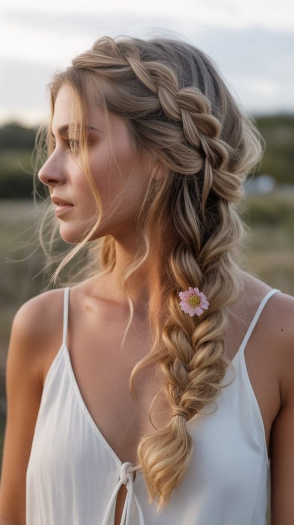 Boho Side Braid Half Up