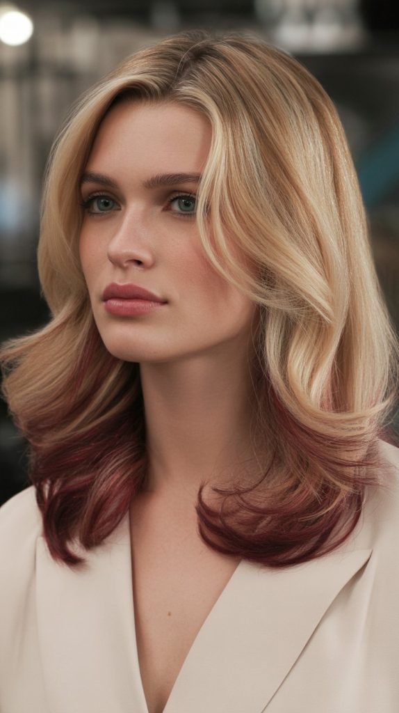 Champagne Blonde with Mahogany Lowlights