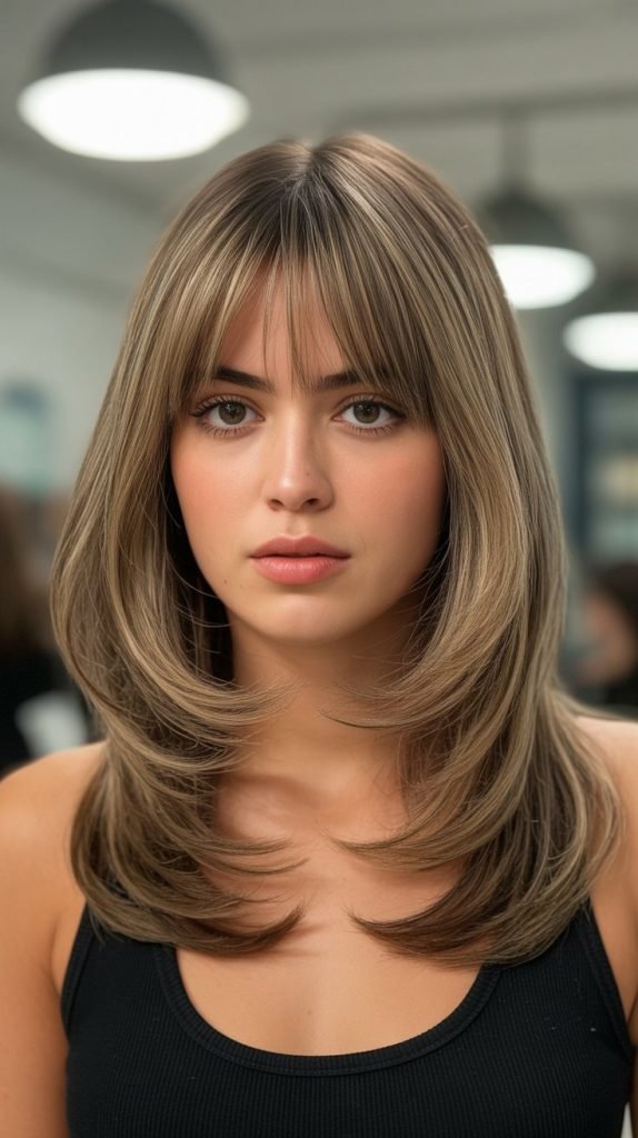  Classic Curtain Bangs with Layered Medium Cut