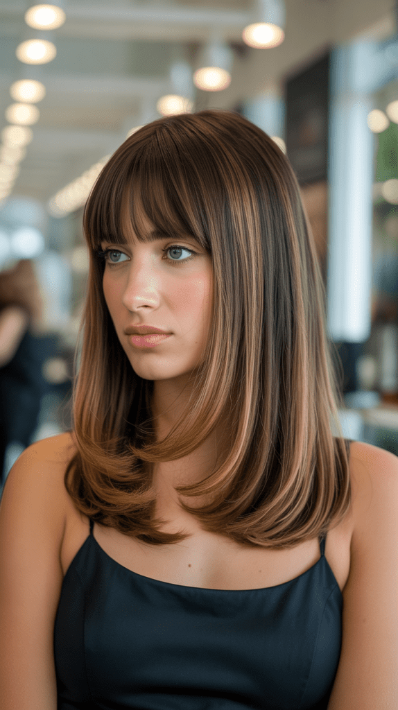 Honey Caramel Ribbons with Blunt Bangs