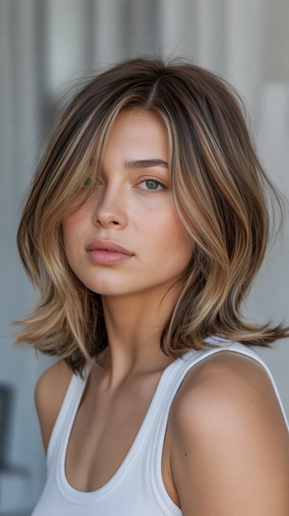 Layered Lob Extension with Bangs