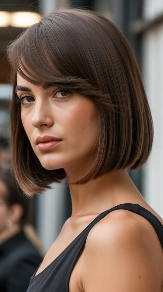 Sleek Blunt Cut with Side-Swept Bangs