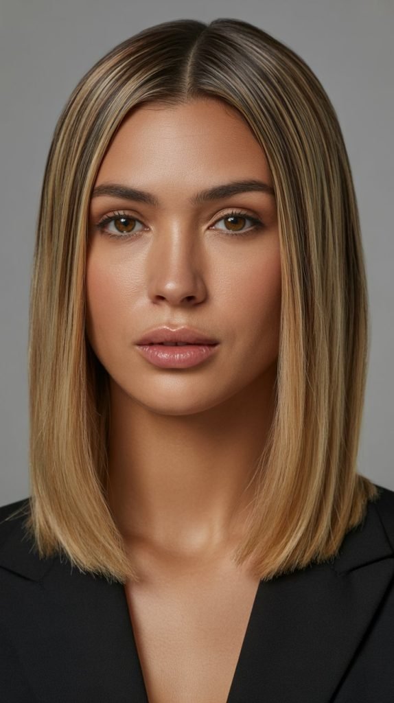 . Sleek Straight Blonde with Mocha Lowlights