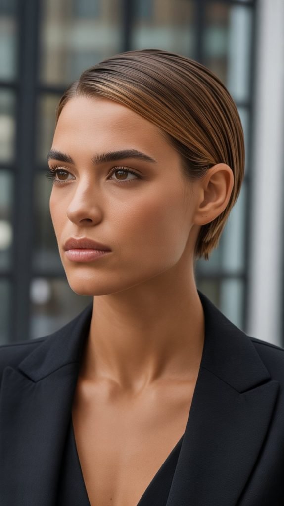 Slicked-Back Style with Caramel Accents