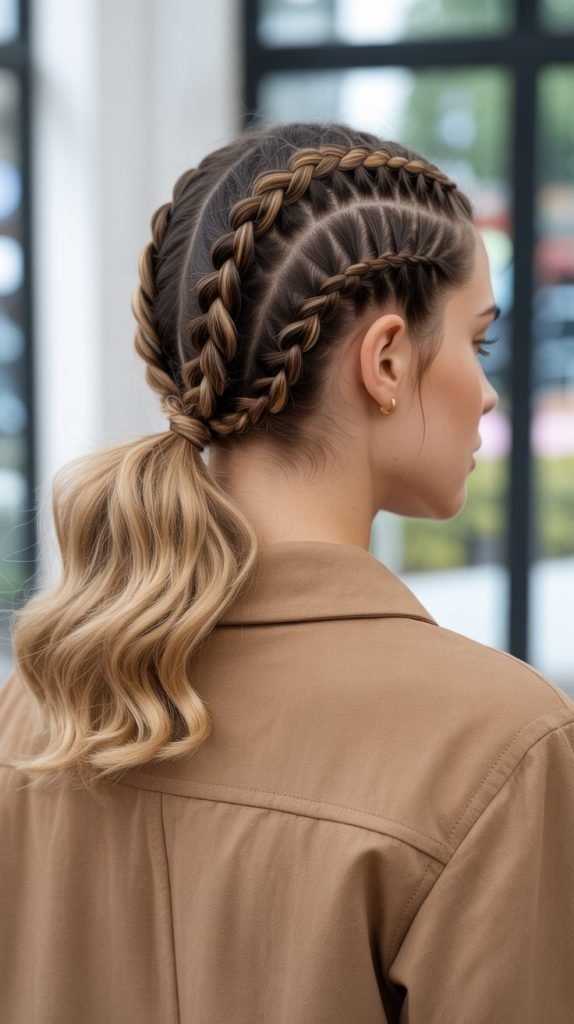Stacked Braids Low Ponytail