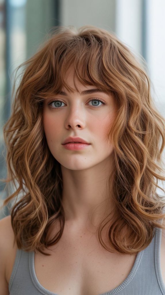 Textured Waves with Eyebrow-Length Fringe