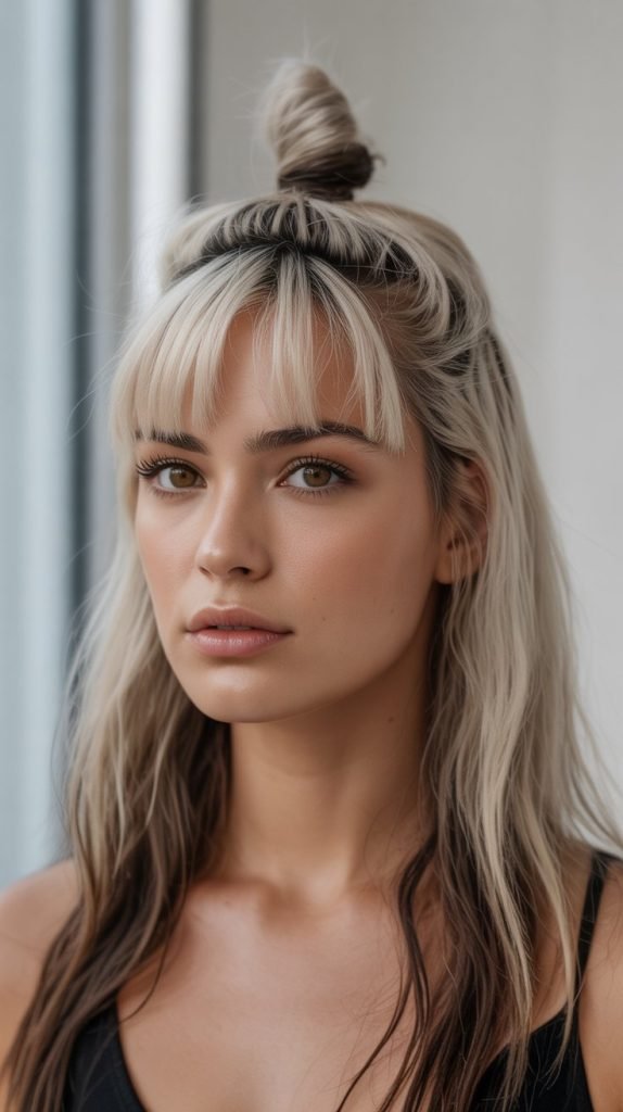 Top Knot with Platinum Blonde and Sepia Lowlights