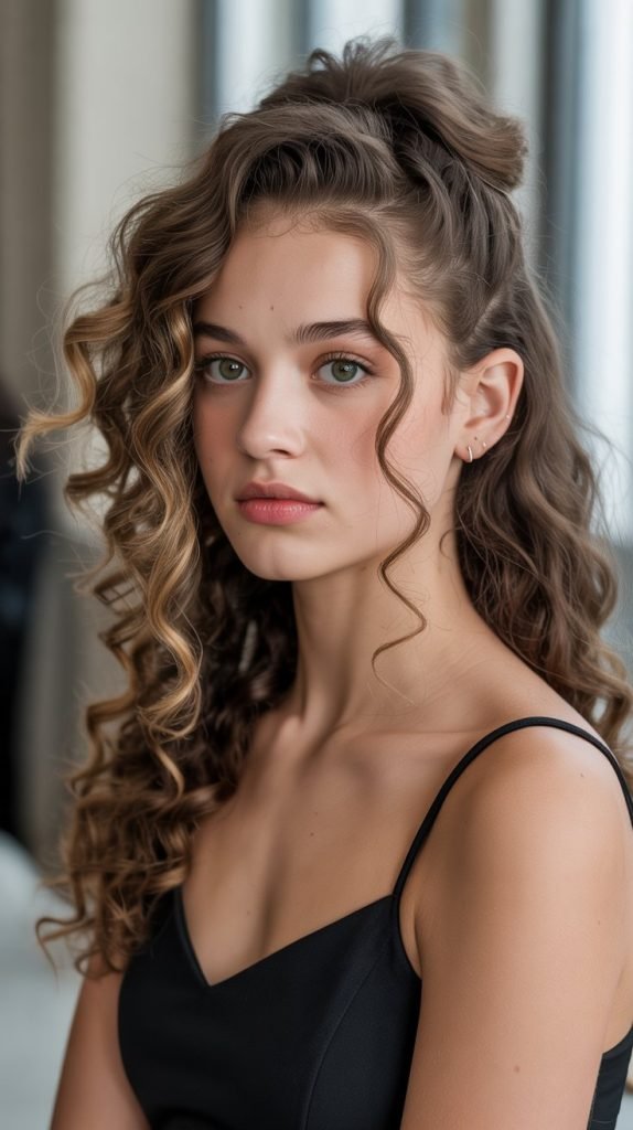 Asymmetrical Curly Half Up