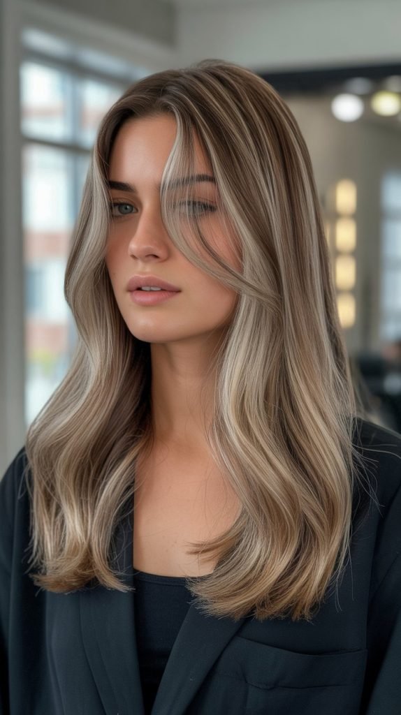 Ash Blonde Base with Warm Caramel Face-Framing