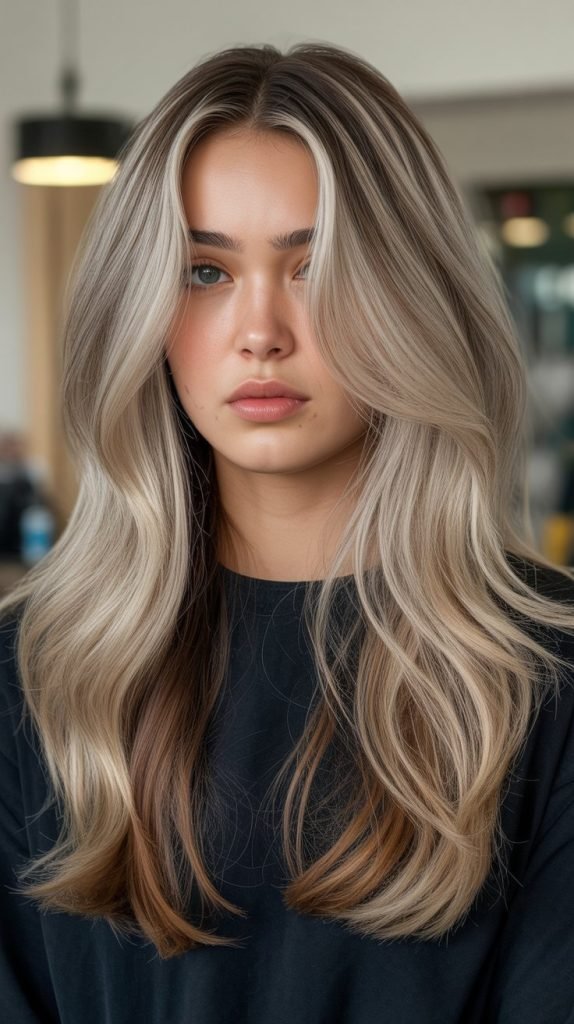 Ash Dirty Blonde with Warm Brown and Caramel Accents