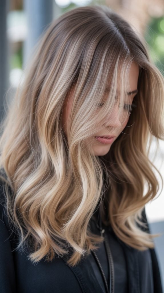 Beige Blonde with Chocolate Balayage Lowlights