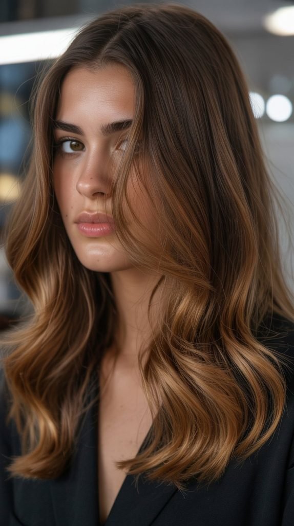 Caramel Highlights with Honey Lowlights and Glossy Finish Treatment