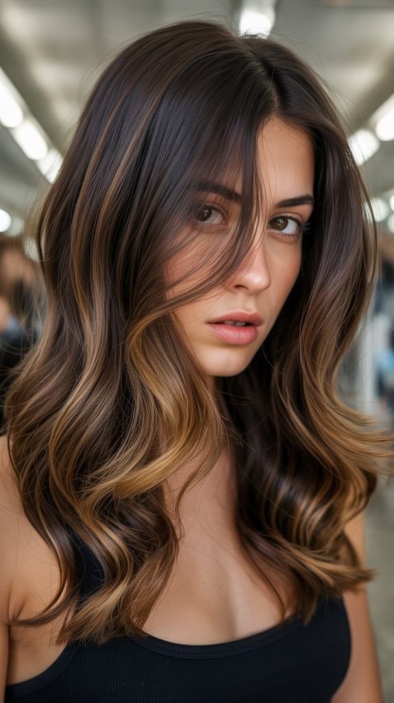 Caramel and Honey Color with Deep Brown Lowlights for Contrast