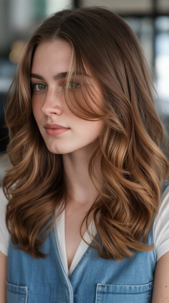 Warm Caramel Highlights with Cool Honey Lowlights for Dimension