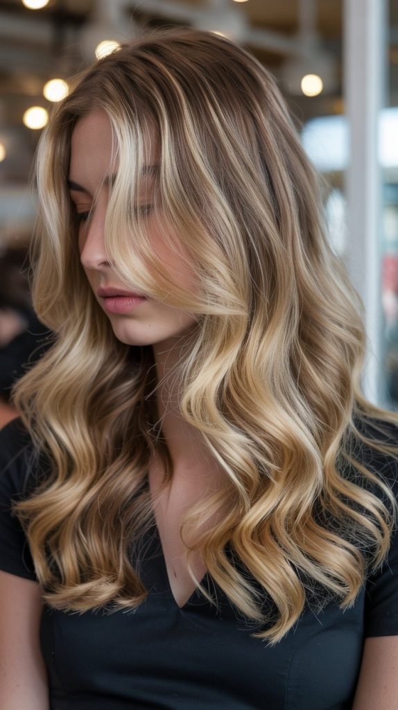 Butter Blonde with Caramel Balayage Lowlights
