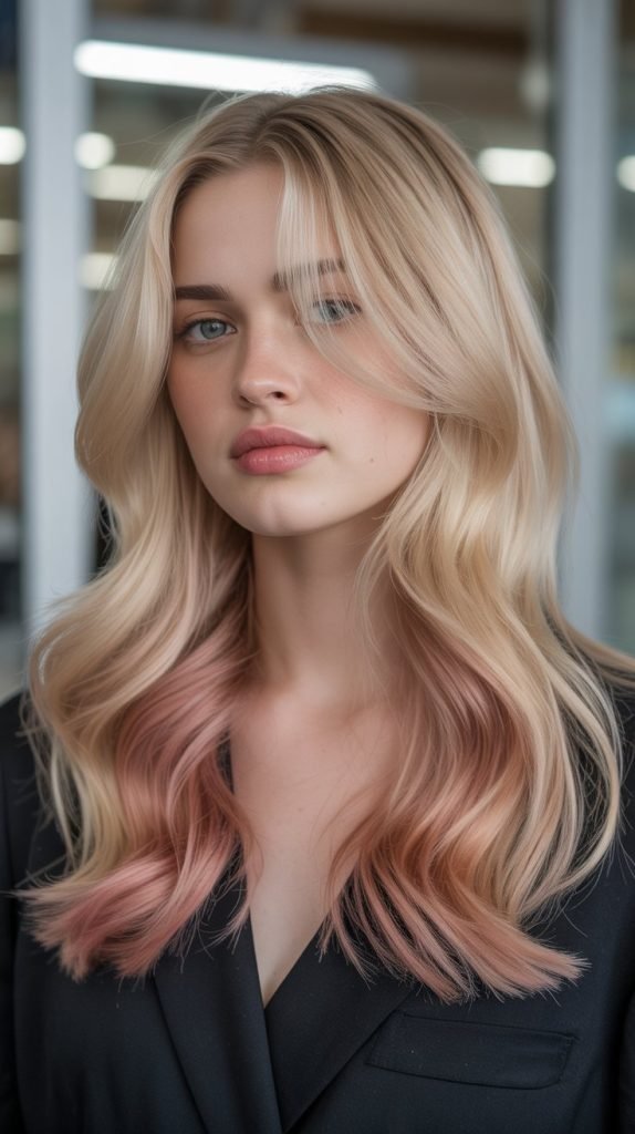 Champagne Blonde with Rose Gold Lowlights