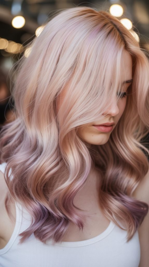 Champagne Rose Blonde with Mauve Lowlights