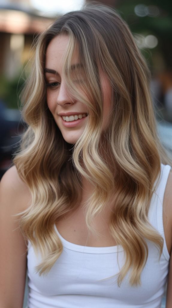 Cool Blonde with Warm Caramel Balayage