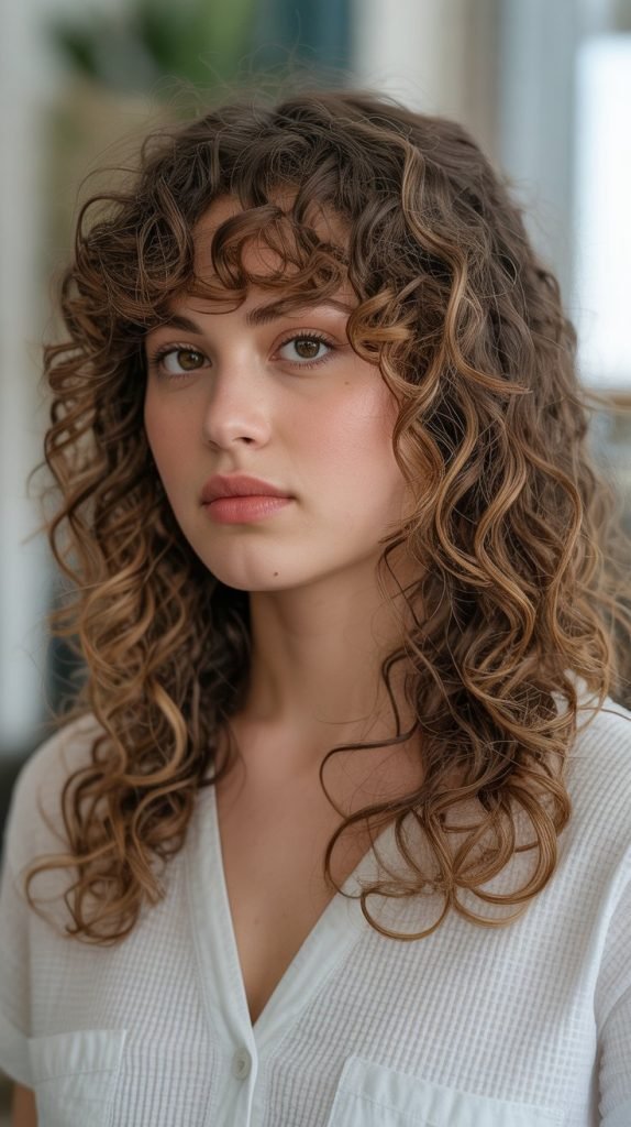 Caramel Highlights with Honey Lowlights for Curly Brown Hair