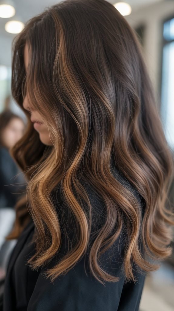 Classic Caramel Balayage on Dark Brown Hair