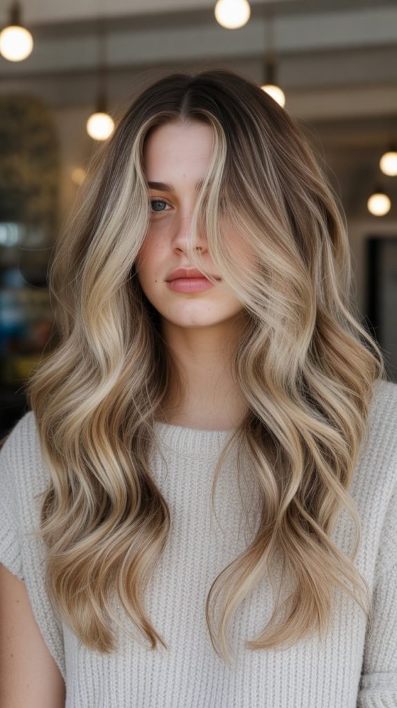 Soft Balayage Blend with Brown and Caramel Tones