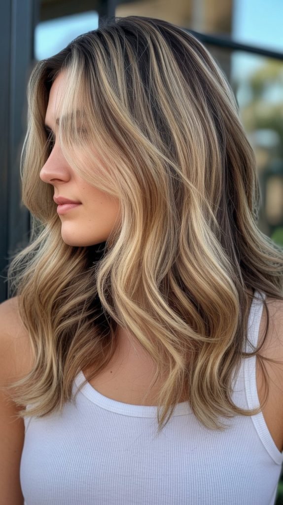 Dirty Blonde with Chocolate Lowlights and Caramel Highlights