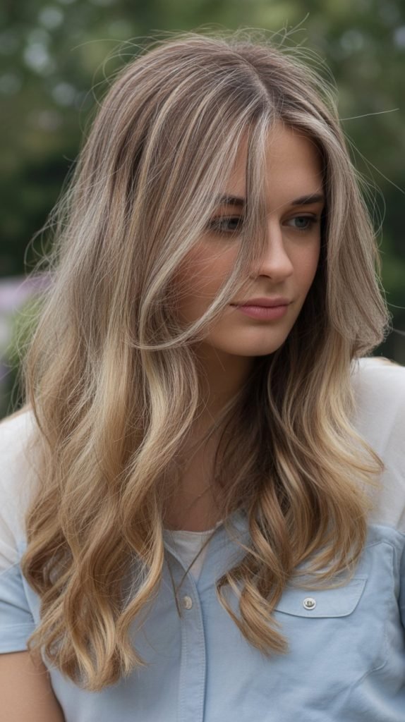Dirty Blonde Highlights with Caramel and Brown Lowlights