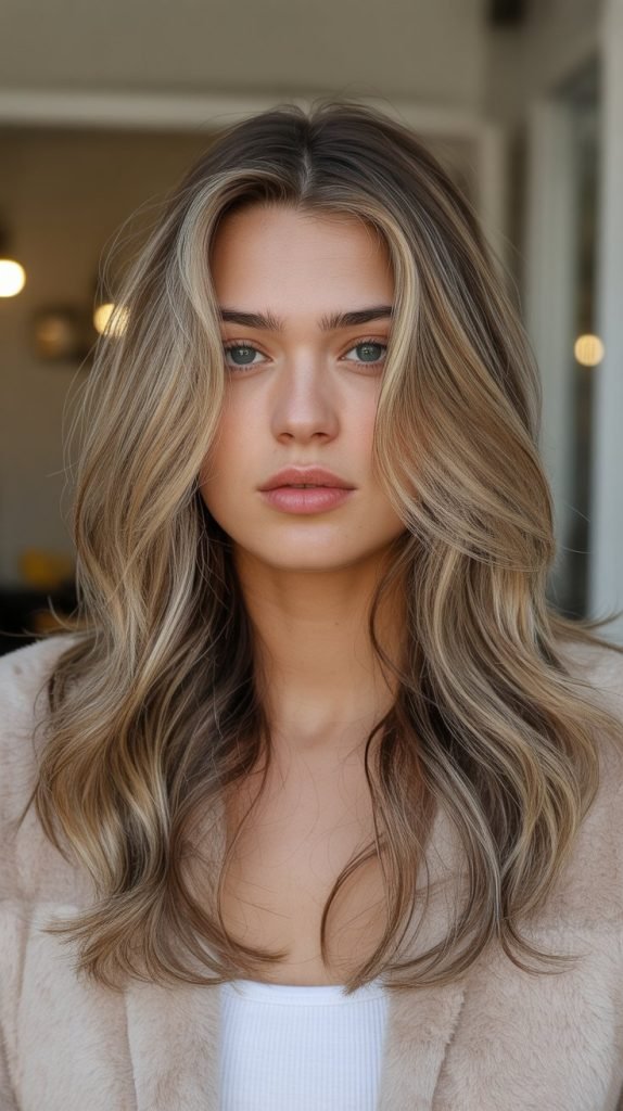 Face-Framing Caramel Highlights with Brown Interior Lowlights