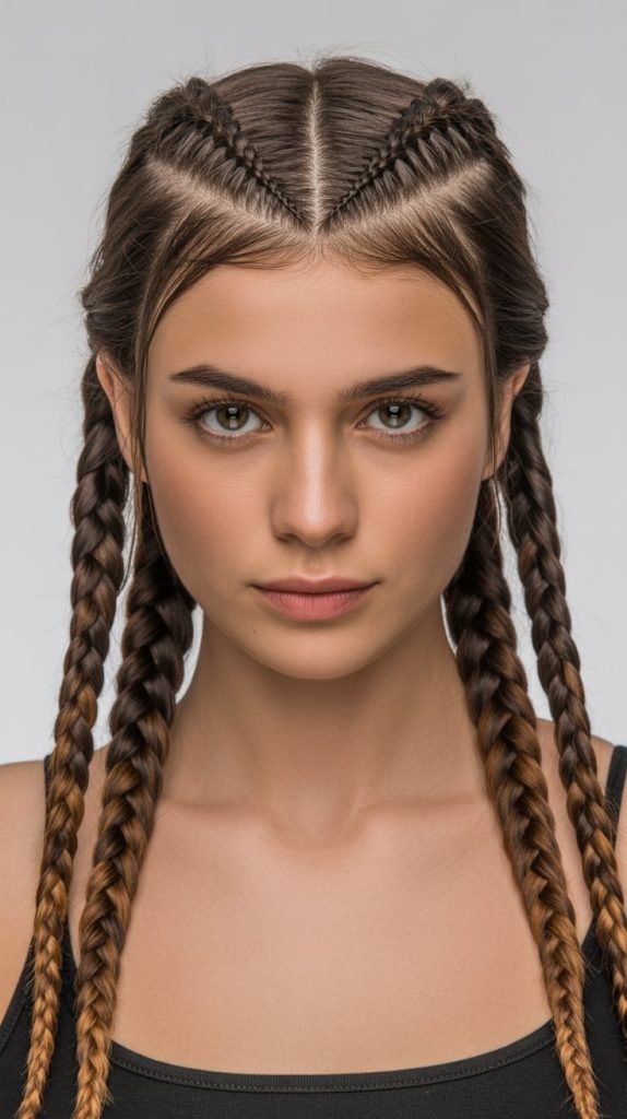 Zigzag Part with Caramel-Striped Braids