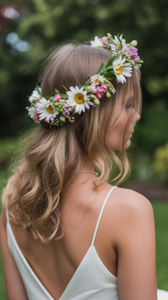  Floral Crown with Loose Waves