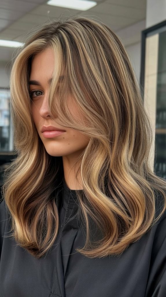Golden Blonde with Caramel Highlights and Chocolate Face-Framing