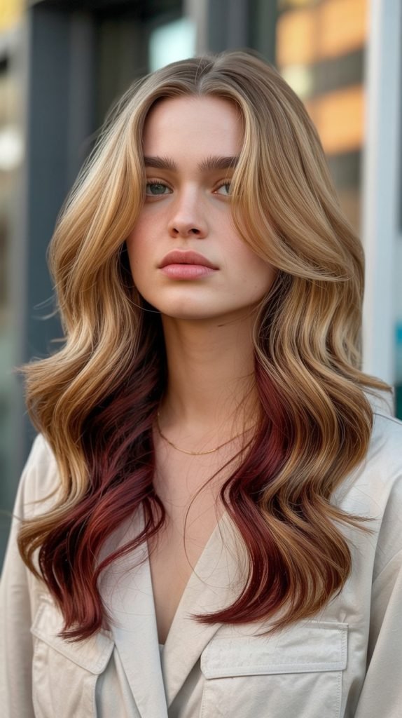 Honey Blonde with Deep Auburn Lowlights