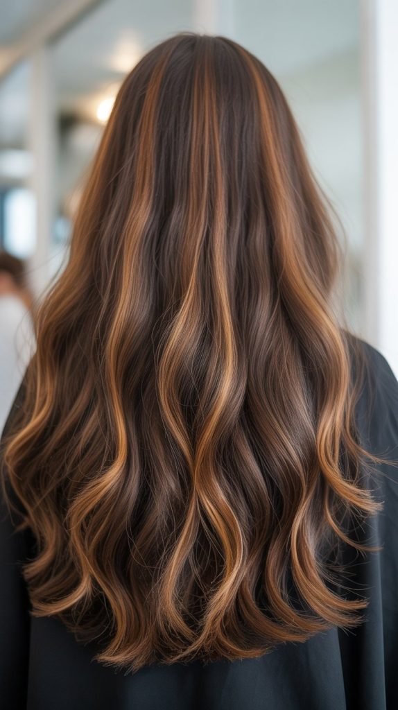 Caramel Highlights on Long Straight Hair