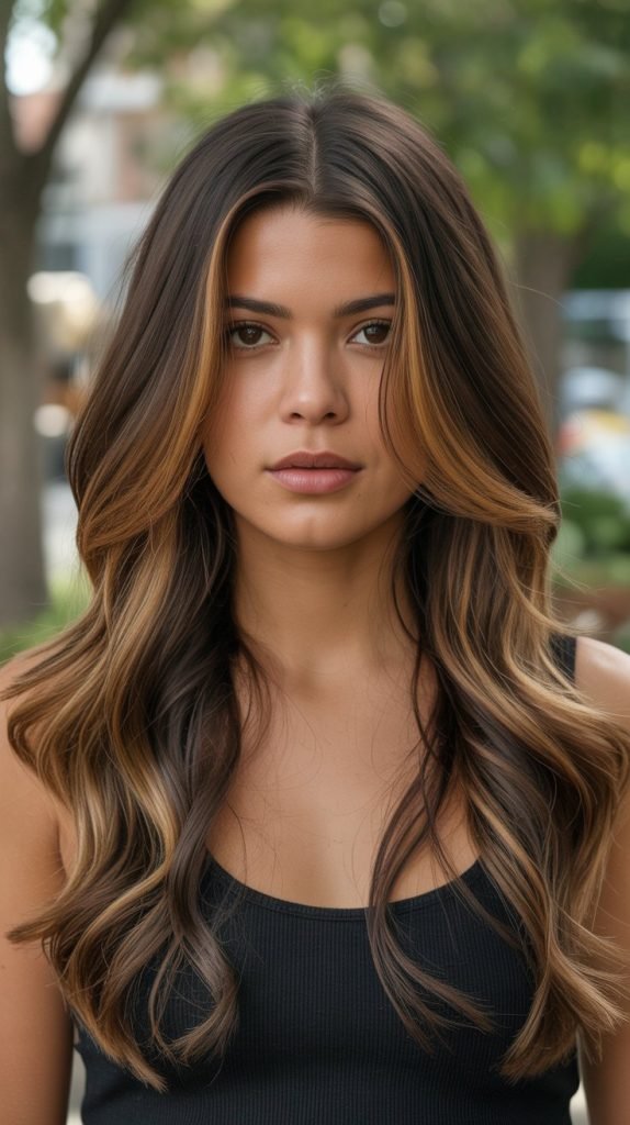 Chunky Caramel Ribbons Through Medium Brown