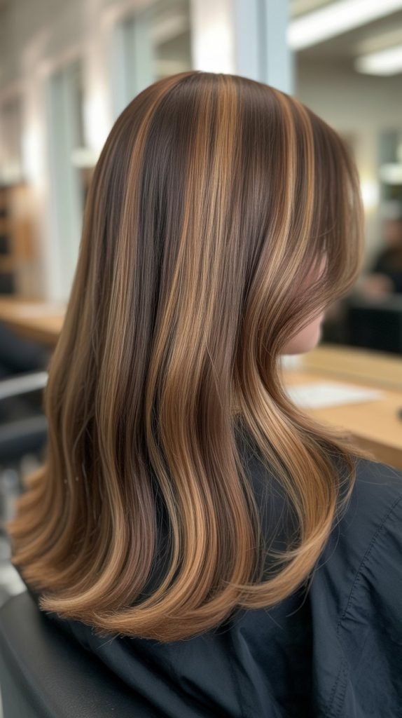 Classic Caramel Ribbon Highlights with Face-Framing Honey Tones