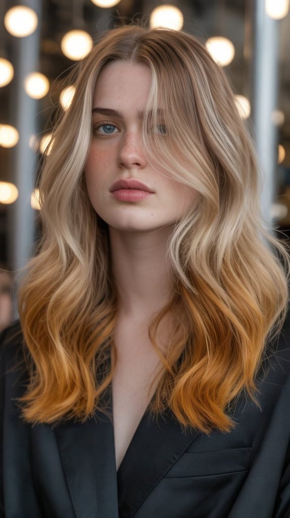 Mustard Blonde with Auburn Balayage Ends