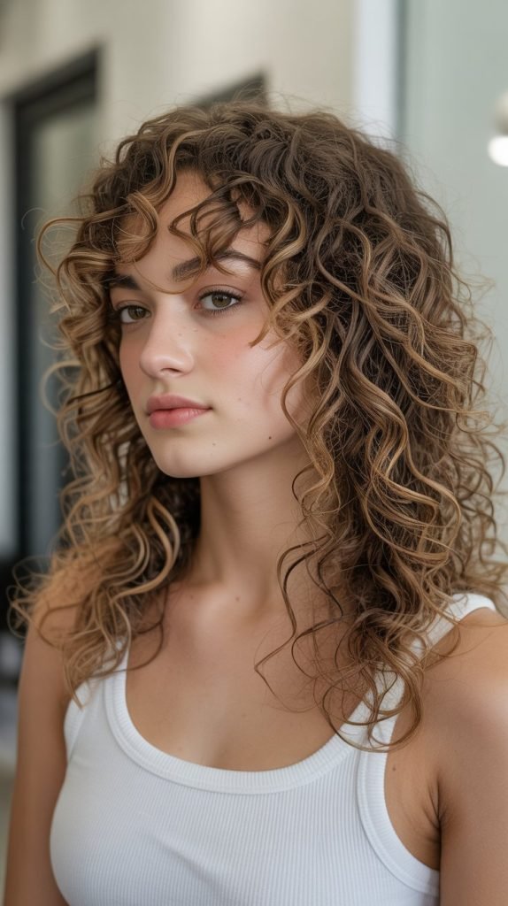 Curly Hair with Multi-Dimensional Brown and Caramel