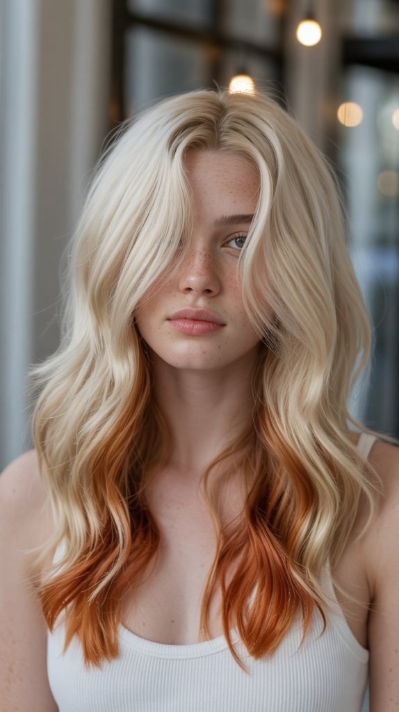 Oat Milk Blonde with Auburn Streaks