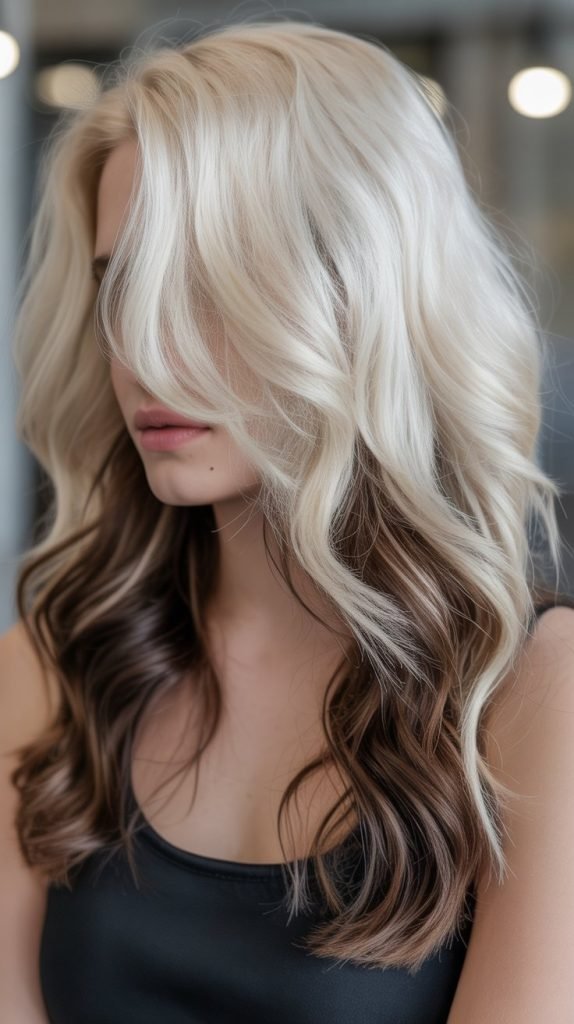 Chocolate Brown Lowlights on Platinum Blonde