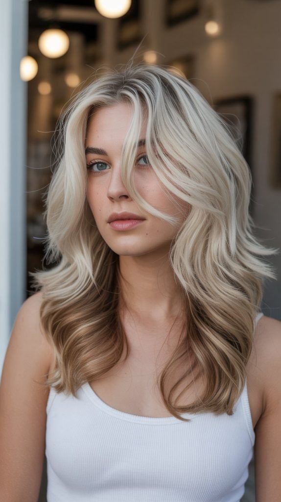 Classic Caramel Lowlights Under Platinum Blonde