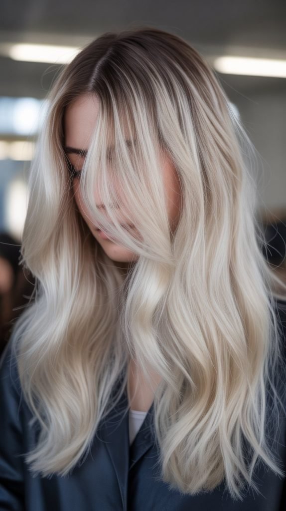 Platinum Blonde Balayage with Chocolate Root Shadow
