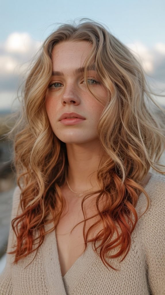 Sandy Blonde with Cinnamon Auburn Streaks