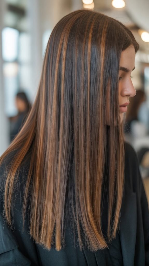 Caramel Highlights on Straight Medium Brown Hair