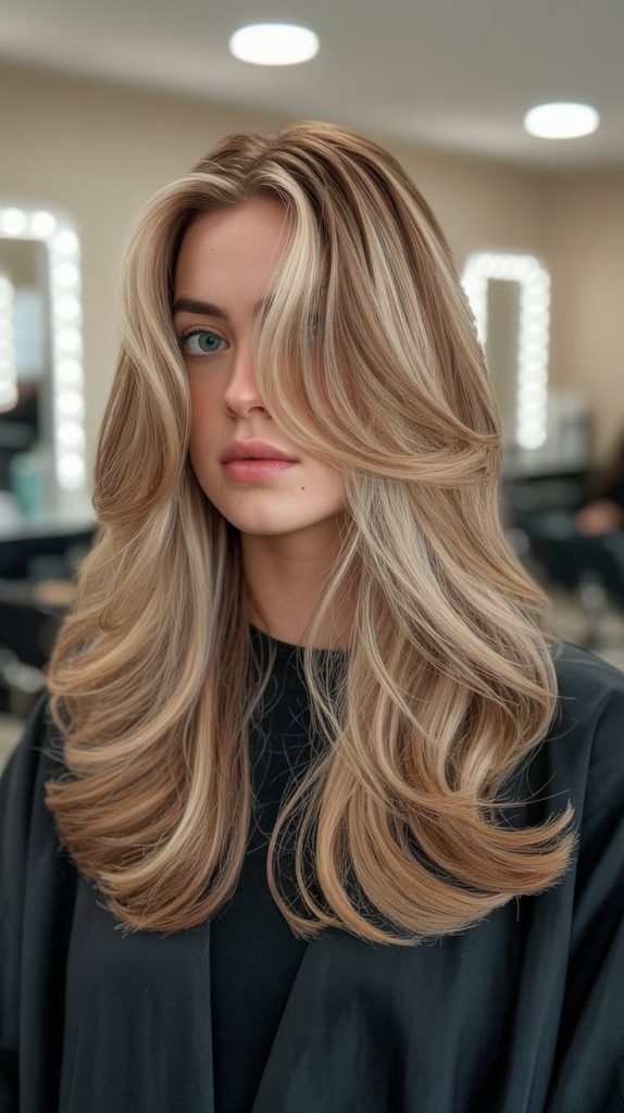 Wheat Blonde with Auburn Foil Highlights