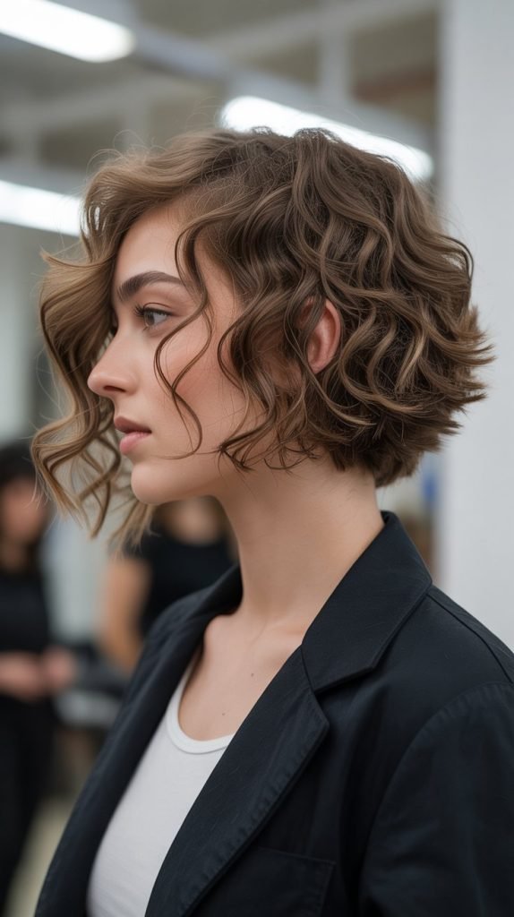 Inverted Curly Bob with Shorter Back